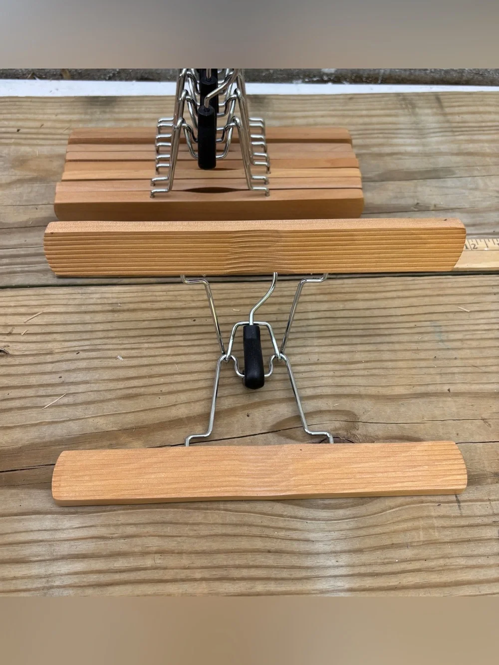 Set of 5 Natural Wooden Pants/Skirt Clamp Hangers - Non-Slip Closet Organization